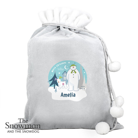 Personalised Snowman and Snowdog Pom Pom Sack: 3 - Christmas Sacks By The Snowman