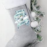 Personalised Snowman and Snowdog Silver Grey Stocking: 1 - Christmas Stockings By The Snowman