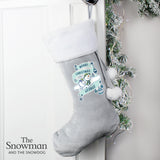 Personalised Snowman and Snowdog Silver Grey Stocking: 3 - Christmas Stockings By The Snowman