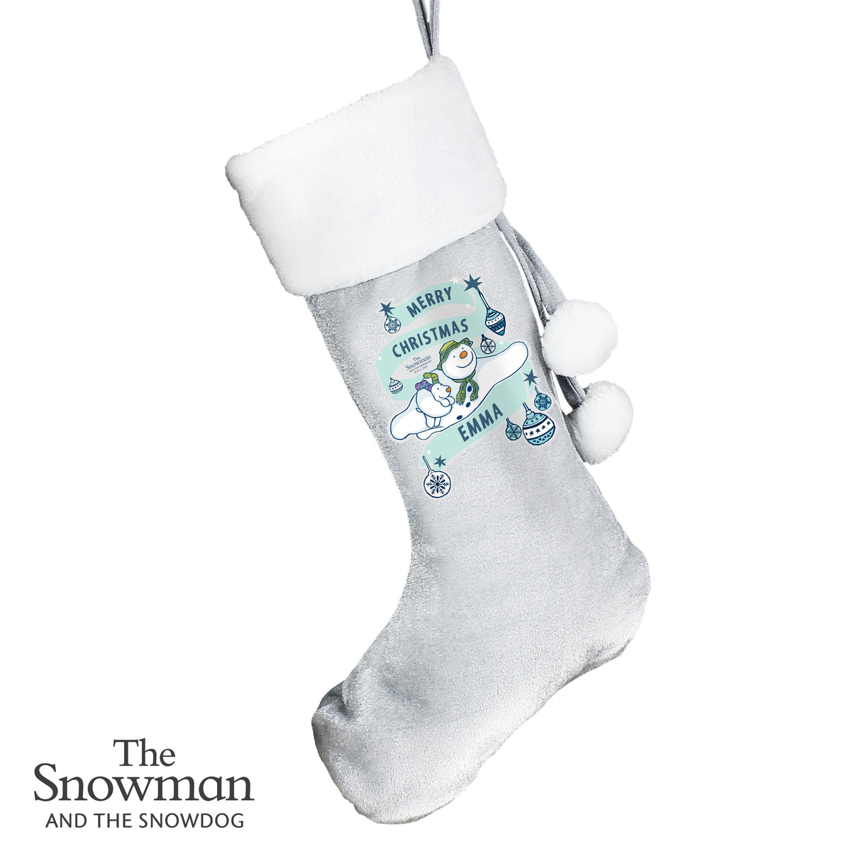 Personalised Snowman and Snowdog Silver Grey Stocking: 4 - Christmas Stockings By The Snowman