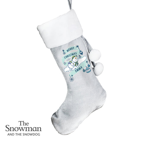 Personalised Snowman and Snowdog Silver Grey Stocking: 4 - Christmas Stockings By The Snowman