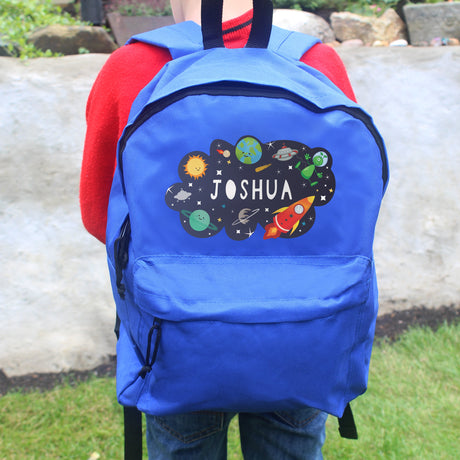 Personalised Space Blue Kids Backpack: 3 - Kids Bags By Gift Moments