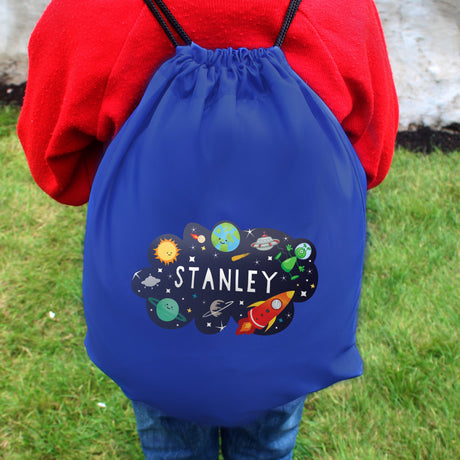 Personalised Space Blue Drawstring Kit Bag: 4 - Kids Bags By Gift Moments