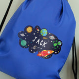 Personalised Space Blue Drawstring Kit Bag: 3 - Kids Bags By Gift Moments