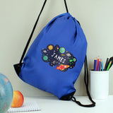 Personalised Space Blue Drawstring Kit Bag: 2 - Kids Bags By Gift Moments