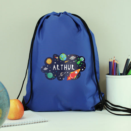 Personalised Space Blue Drawstring Kit Bag: 1 - Kids Bags By Gift Moments