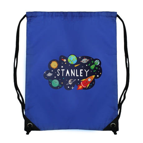 Personalised Space Blue Drawstring Kit Bag: 5 - Kids Bags By Gift Moments