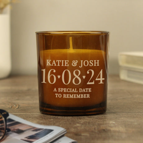 Personalised Amber Glass Candle with Special Date: 7 - Candles By Gift Moments