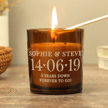 Personalised Amber Glass Candle with Special Date: 3 - Candles By Gift Moments