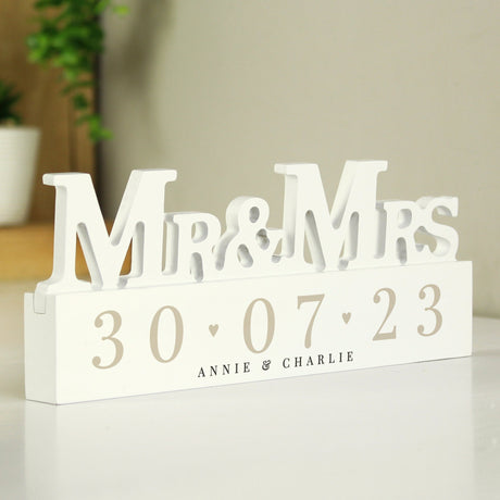 Personalised Wooden Mr & Mrs Date Ornament: 2 - Ornaments By Gift Moments