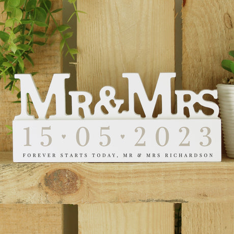 Personalised Wooden Mr & Mrs Date Ornament: 3 - Ornaments By Gift Moments