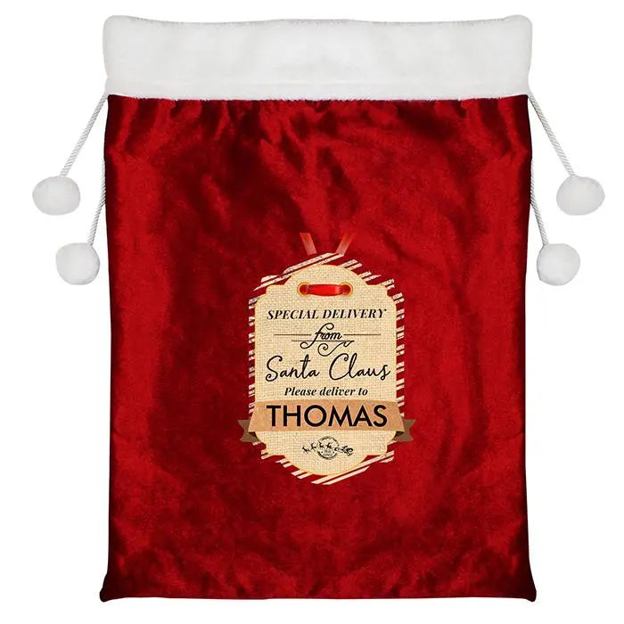 Personalised Luxury Red Pom Pom Gift Sack: 3 - Christmas Sacks By Gift Moments