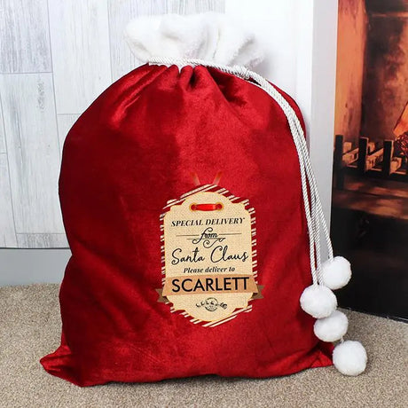 Personalised Luxury Red Pom Pom Gift Sack: 1 - Christmas Sacks By Gift Moments