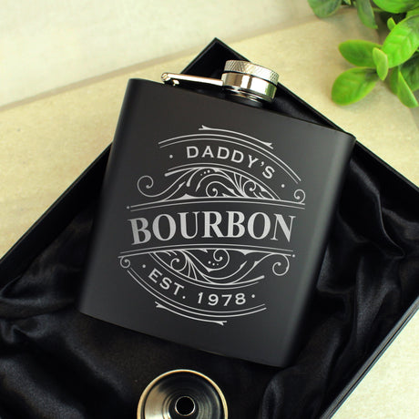 Personalised Black Stainless Steel Hip Flask: 1 - Hip Flasks By Gift Moments