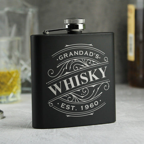 Personalised Black Stainless Steel Hip Flask: 7 - Hip Flasks By Gift Moments