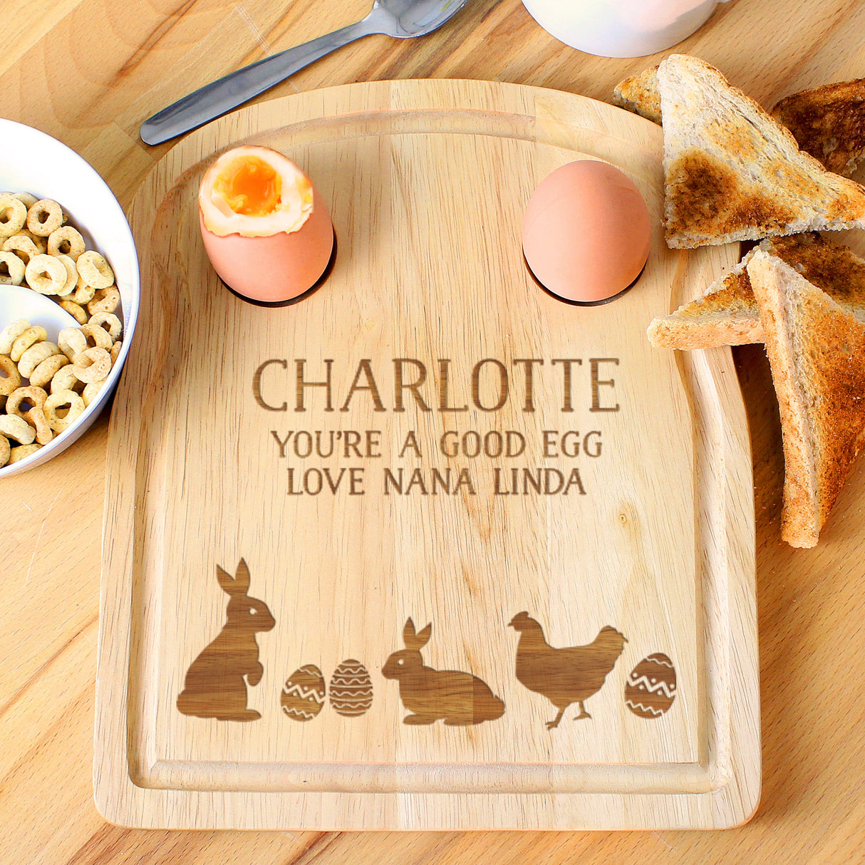 Personalised Egg and Toast Breakfast Board: 4 - Egg Cups By Gift Moments