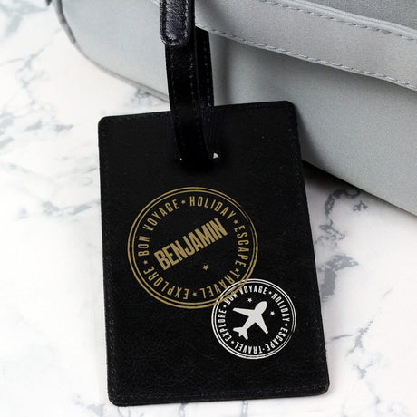 Personalised Black Leather Luggage Tag: 2 - Luggage Tags By Gift Moments