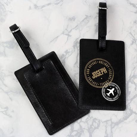 Personalised Black Leather Luggage Tag: 3 - Luggage Tags By Gift Moments