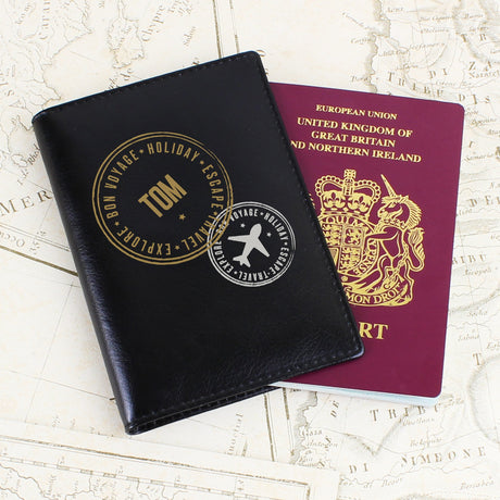 Personalised Black Leather Passport Holder: 1 - Passport Holders By Gift Moments