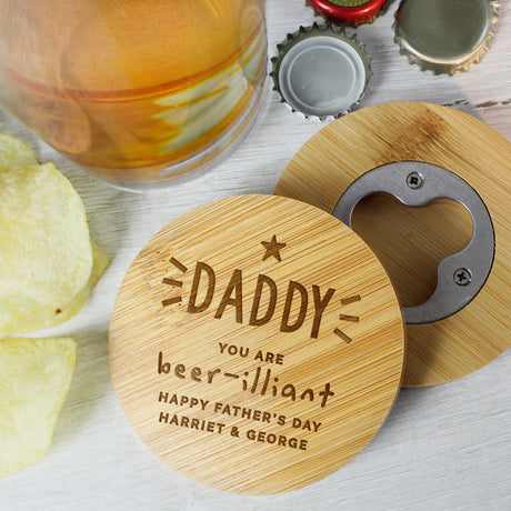 Personalised Star Bamboo Coaster with Opener: 1 - Coasters By Gift Moments