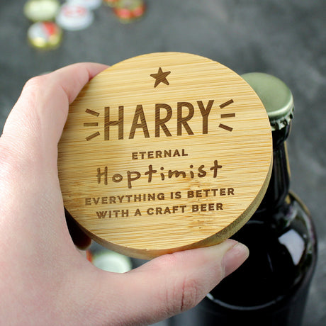 Personalised Star Bamboo Coaster with Opener: 2 - Coasters By Gift Moments