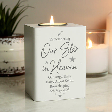 Personalised Star In Heaven Tea Light Holder: 2 - Candle Holders By Gift Moments