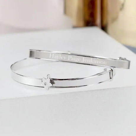 Personalised Sterling Silver Childs Expanding Diamante Star Bracelet: 1 - Bracelets By Gift Moments