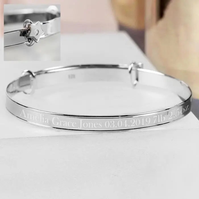 Personalised Sterling Silver Diamante Star Bracelet: 7 - Bracelets By Gift Moments