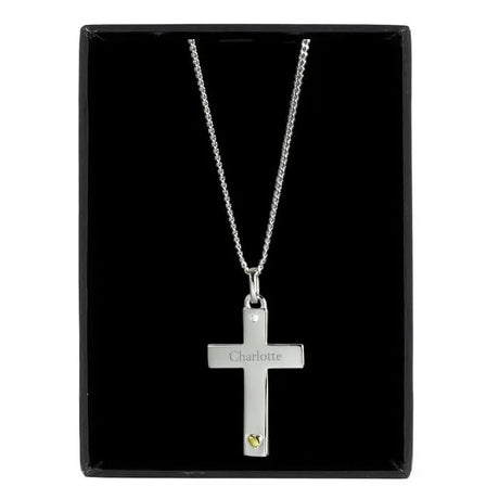 Personalised Silver Cross with Gold Heart Necklace: 3 - Necklaces By Gift Moments