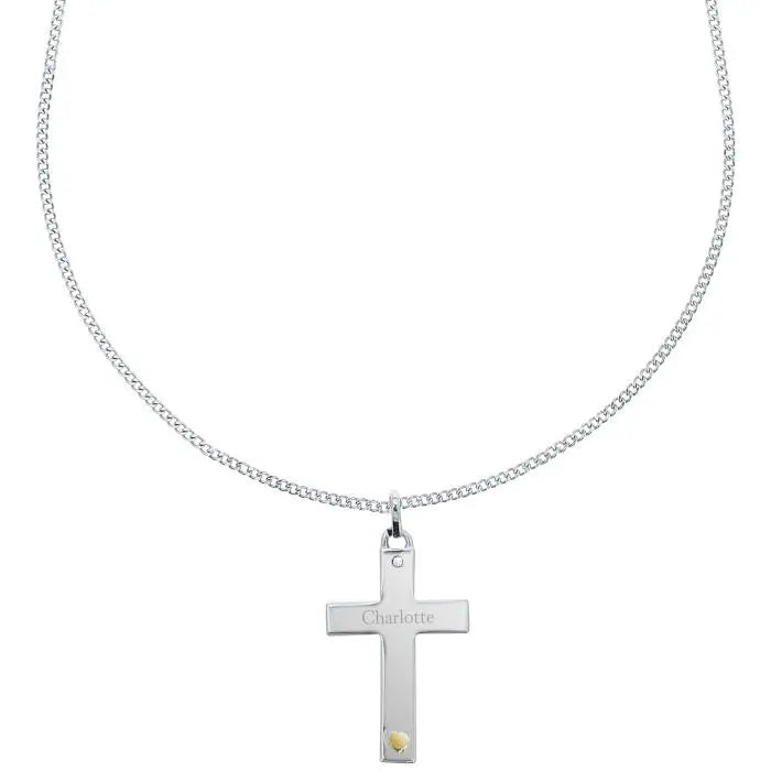 Personalised Silver Cross with Gold Heart Necklace: 4 - Necklaces By Gift Moments