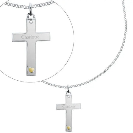 Personalised Silver Cross with Gold Heart Necklace: 5 - Necklaces By Gift Moments