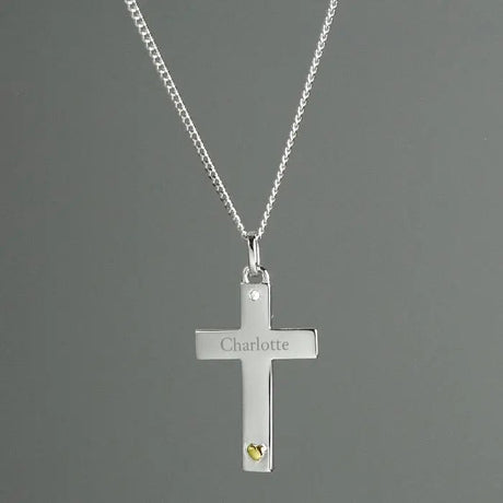 Personalised Silver Cross with Gold Heart Necklace: 1 - Necklaces By Gift Moments