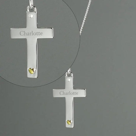 Personalised Silver Cross with Gold Heart Necklace: 2 - Necklaces By Gift Moments