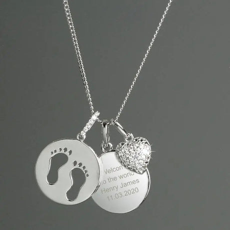 Personalised Silver Footprints & Heart Necklace: 1 - Necklaces By Gift Moments