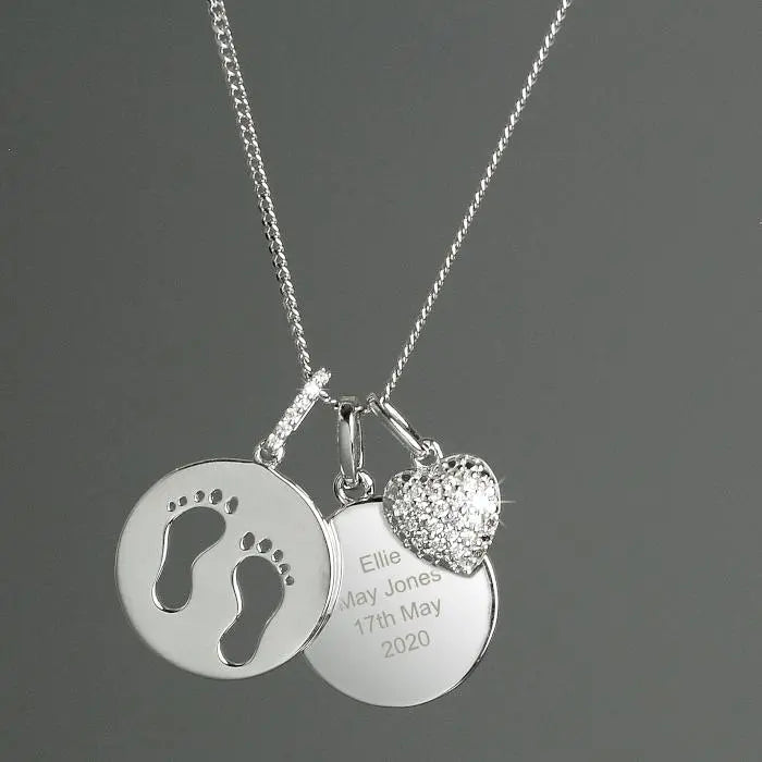 Personalised Silver Footprints & Heart Necklace: 4 - Necklaces By Gift Moments