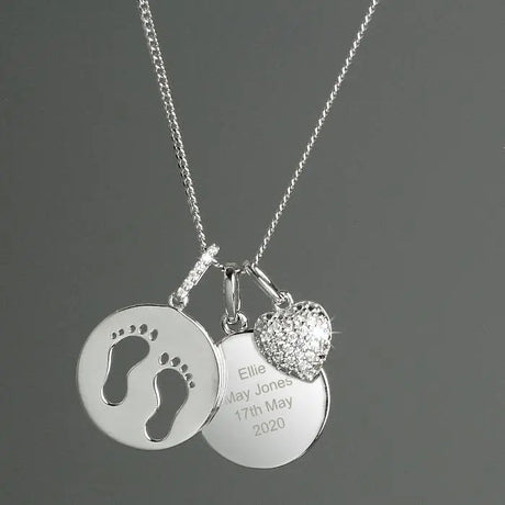 Personalised Silver Footprints & Heart Necklace: 4 - Necklaces By Gift Moments