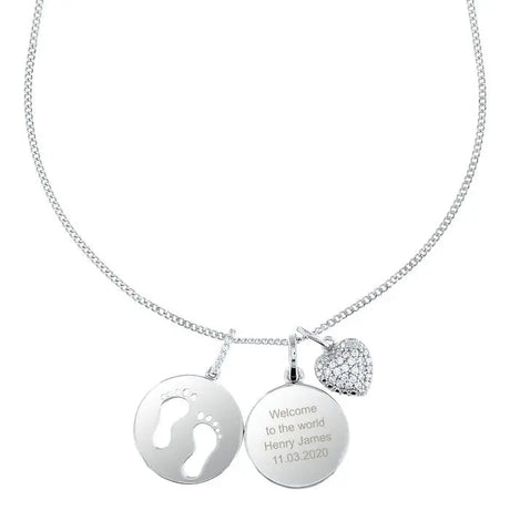 Personalised Silver Footprints & Heart Necklace: 3 - Necklaces By Gift Moments