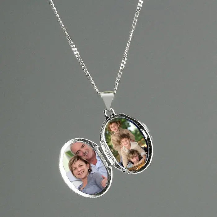 Personalised Sterling Silver Oval Locket Necklace: 3 - Necklaces By Gift Moments