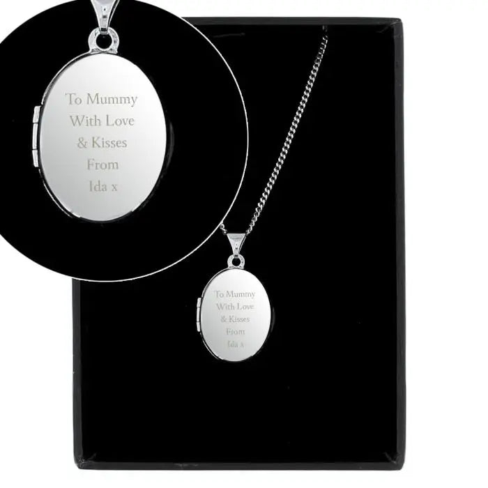 Personalised Sterling Silver Oval Locket Necklace: 4 - Necklaces By Gift Moments