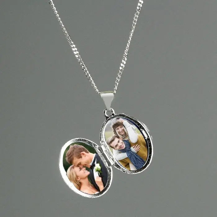 Personalised Sterling Silver Oval Locket Necklace: 8 - Necklaces By Gift Moments