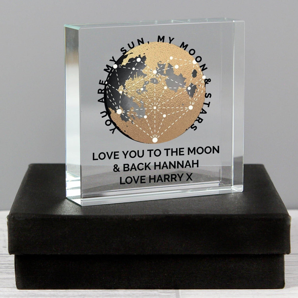 Personalised Moon and Heart Crystal Token: 1 - Crystal Tokens By Gift Moments