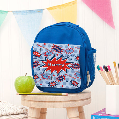 Personalised Boy's Superhero Blue Lunch Bags Comic Book - Lunch Boxes & Bags at Gift Moments