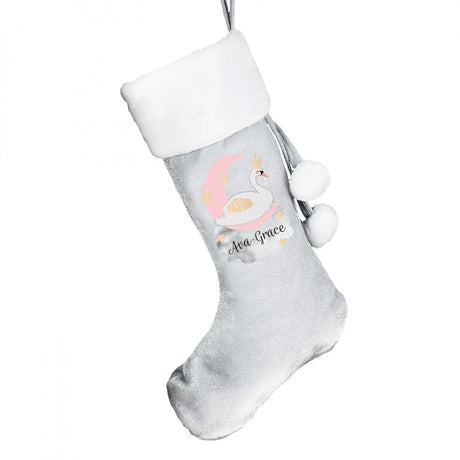 Personalised Silver Grey Swan Lake Stocking: 4 - Christmas Stockings By Gift Moments