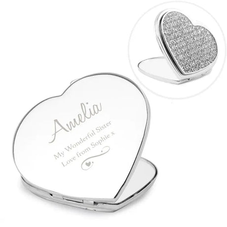 Personalised Diamante Heart Compact Mirror: 3 - Compact Mirrors By Gift Moments