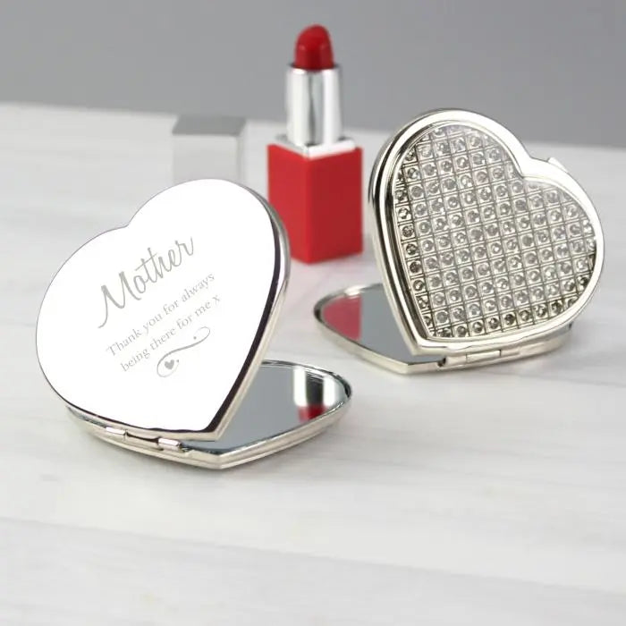 Personalised Diamante Heart Compact Mirror: 2 - Compact Mirrors By Gift Moments