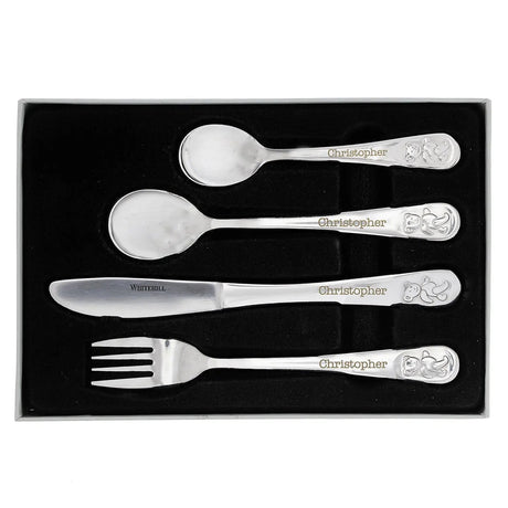 Personalised Teddy 4 Piece Embossed Cutlery Set: 7 - Cutlery Sets By Gift Moments