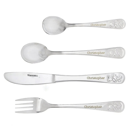 Personalised Teddy 4 Piece Embossed Cutlery Set: 4 - Cutlery Sets By Gift Moments