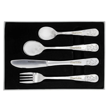 Personalised Teddy 4 Piece Embossed Cutlery Set: 6 - Cutlery Sets By Gift Moments