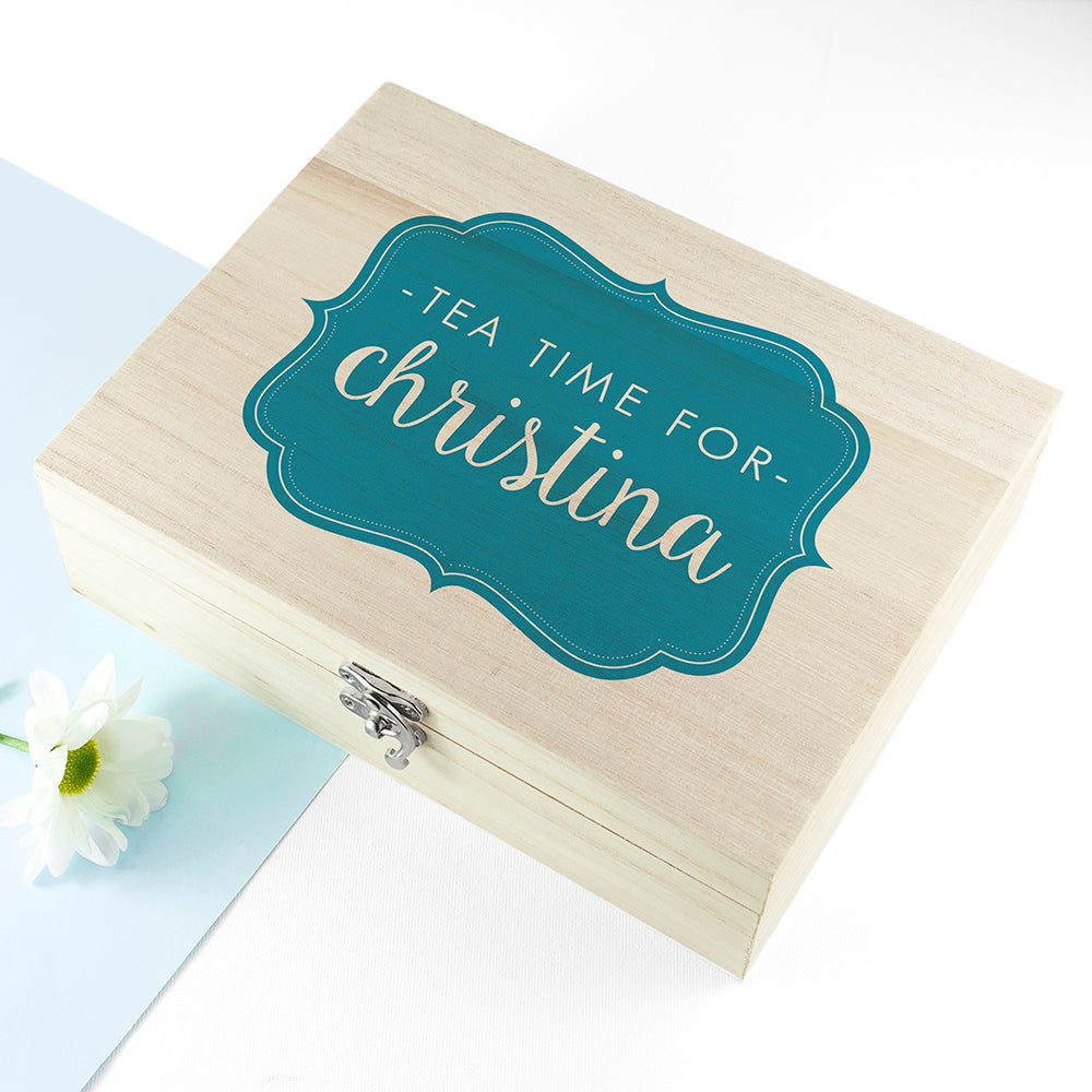 Personalised Time For Tea! Coloured Tea Box Selection: 3 - Blue - Tea Boxes By Gift Moments