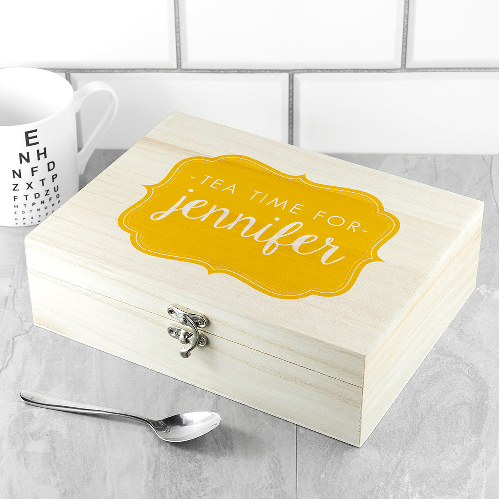 Personalised Time For Tea! Coloured Tea Box Selection: 1 - Yellow - Tea Boxes By Gift Moments